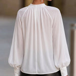 Chiffon Lantern Sleeve Lace-Up Collar Blouse