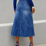 Artistic Floral Print A-Line Denim Skirt
