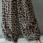 Leopard Print Casual Crinkle Lantern Pants