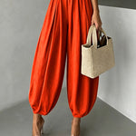 Casual Elastic Waist Pleated Balloon Pants