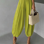 Casual Elastic Waist Pleated Balloon Pants