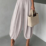 Casual Elastic Waist Pleated Balloon Pants