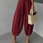 Casual Elastic Waist Pleated Balloon Pants