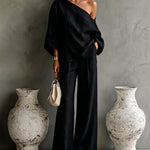 Casual Elegant One Shoulder Top And Wide Leg Pants