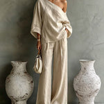 Casual Elegant One Shoulder Top And Wide Leg Pants
