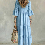 Flowy Vacation Deep V-neck Ruffled Dress