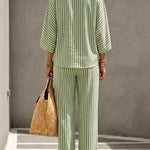 Summer Casual Print Linen Blend Blouse Pants Set