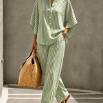 Summer Casual Print Linen Blend Blouse Pants Set