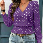 Chic Polka Dot Print Lantern Sleeve Blouse