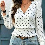 Chic Polka Dot Print Lantern Sleeve Blouse