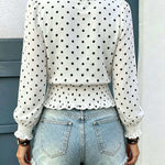 Chic Polka Dot Print Lantern Sleeve Blouse