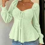 Cute Eyelet Textured Chiffon Peplum Hem Blouse