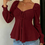 Cute Eyelet Textured Chiffon Peplum Hem Blouse
