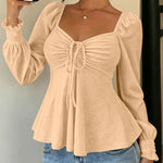 Cute Eyelet Textured Chiffon Peplum Hem Blouse