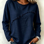 Stylish Asymmetric Panel Seam Frayed Edge Detail Top