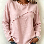 Stylish Asymmetric Panel Seam Frayed Edge Detail Top