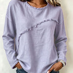 Stylish Asymmetric Panel Seam Frayed Edge Detail Top