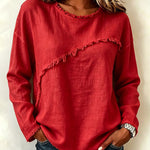 Stylish Asymmetric Panel Seam Frayed Edge Detail Top