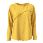 Stylish Asymmetric Panel Seam Frayed Edge Detail Top