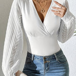 Chic Date Night Textured Puff Sleeve Wrap Blouse