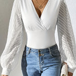 Chic Date Night Textured Puff Sleeve Wrap Blouse