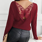 Butterfly Lace Cutout Back Long Sleeve Top