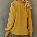 Casual Ruffled V-Neck Puff Sleeve Textured Blouse