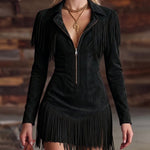 Retro Western Style Fringed Faux Suede Dress