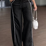 Casual High Waist Contrast Color Textured Wide-Leg Pants