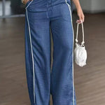 Casual High Waist Contrast Color Textured Wide-Leg Pants