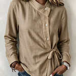 Asymmetric Collar Side Tie Wrap Blouse
