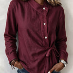 Asymmetric Collar Side Tie Wrap Blouse