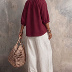 Ruched Collar Blouse And Wide Leg Pants Set
