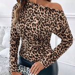 Fashion Leopard Off-the-Shoulder Long Sleeve Top