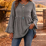 Boho Frayed Edge Detail Peplum Blouse