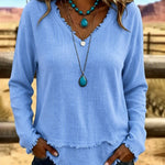 Everyday Relaxed Fit Frayed Edge Long Sleeve Top