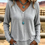 Everyday Relaxed Fit Frayed Edge Long Sleeve Top