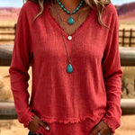 Everyday Relaxed Fit Frayed Edge Long Sleeve Top