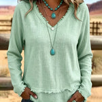 Everyday Relaxed Fit Frayed Edge Long Sleeve Top