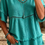 Boho Fringe Trim Babydoll Blouse