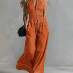 Sleeveless Halter Wide Leg Jumpsuit