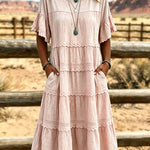 Crewneck Tiered Ruffle Midi Dress