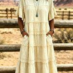Crewneck Tiered Ruffle Midi Dress