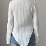 Casual Cowl Neck Ribbed Knit Top