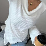 Casual Cowl Neck Ribbed Knit Top