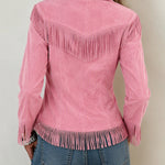 Fringe Trim Faux Suede Western Shirt