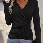 Slim Fit Wrap V-Neck Long Sleeve Top
