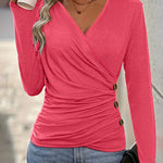 Slim Fit Wrap V-Neck Long Sleeve Top