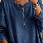 Casual 100% Cotton Denim Style Long Sleeve Blouse