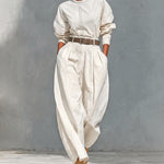 Modern Minimalist Loose Long Sleeve Top and Harem Pants Set